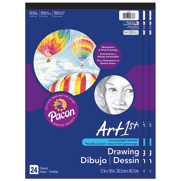 Art1st Drawing Paper Pad, Heavyweight, 12x18, 24 Sheets, PK3